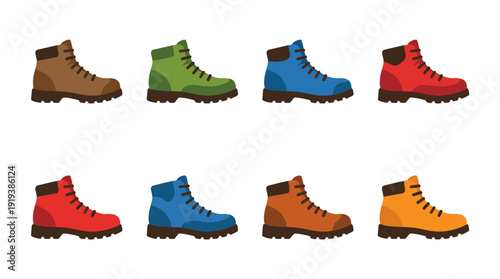 hiking boots , flat color vector set collection , white background , PNG and SVG