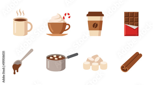 hot chocolate , flat color vector set collection , white background , PNG and SVG