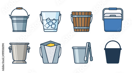 ice bucket , flat color vector set collection , white background , PNG and SVG
