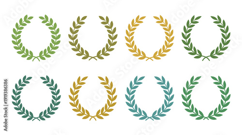 laurel wreath , flat color vector set collection , white background , PNG and SVG