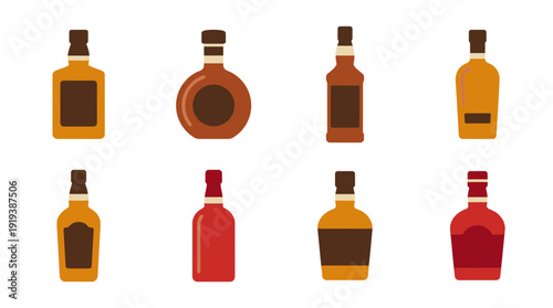 rum bottle , flat color vector set collection , white background , PNG and SVG