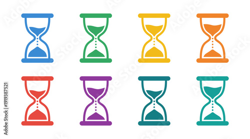 sand timer , flat color vector set collection , white background , PNG and SVG