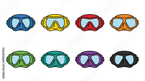 snorkel mask , flat color vector set collection , white background , PNG and SVG