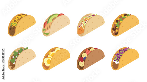 taco , flat color vector set collection , white background , PNG and SVG