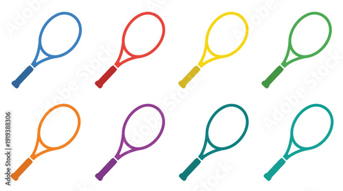 tennis racket , flat color vector set collection , white background , PNG and SVG