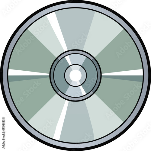 Silver Compact Disc Vector Icon: Retro CD or DVD Data Storage Element.