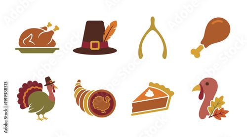 thanksgiving turkey , flat color vector set collection , white background , PNG and SVG