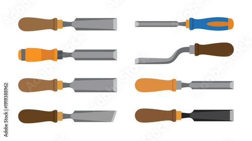 woodworking chisel , flat color vector set collection , white background , PNG and SVG