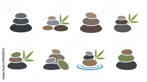 zen stones , flat color vector set collection , white background , PNG and SVG
