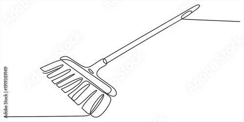 Minimalist black and white continuous line art illustration of a cleaning broom tool Vector, illustration