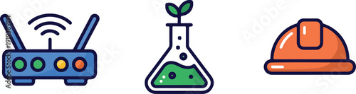 STEM Industry Outline Icon Set  Technology, Science and Construction Tools