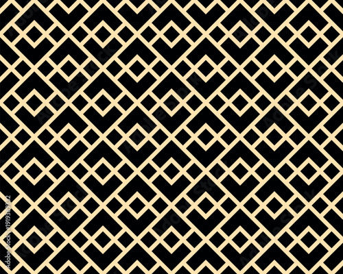 The geometric pattern with lines. Seamless vector background. Golden and black texture. Graphic modern pattern. Simple lattice graphic design