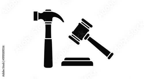 Hammer and gavel icon representing law construction and justice