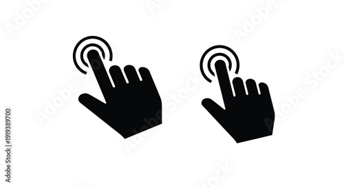 Two black silhouettes of hands indicating a touch or click action