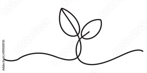 Single Line Drawing of a Sprout Growing From Soil, Minimalist Nature Growth Concept