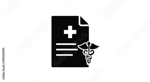 Medical record icon displaying a document plus sign and caduceus symbol