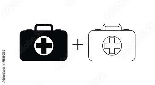 Two medical cases one dark and one light with plus sign