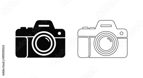 Two camera icons one solid black one white outline side by side