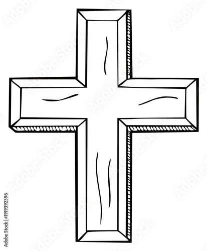 Outlined Christian cross symbol, simple religious icon in hand drawn style