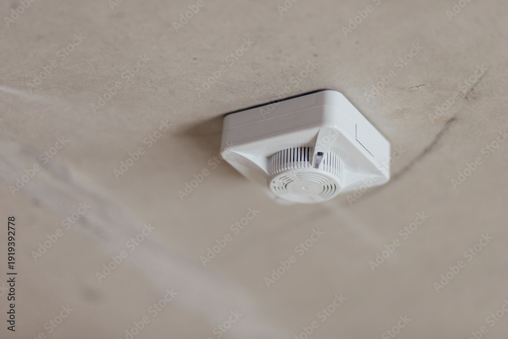 custom made wallpaper toronto digitalWhite Smoke Detector Installed On Concrete Ceiling. Fire Safety Device In Unfinished Interior.