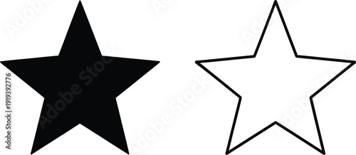 Black Star and Outline Star on White Background