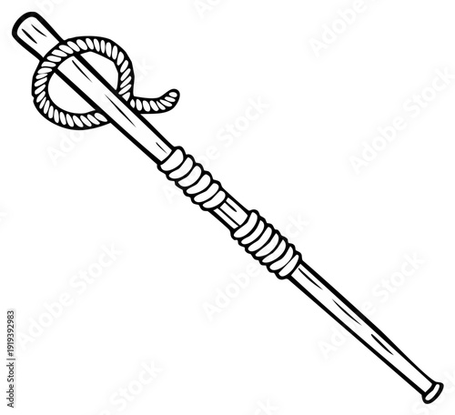 Vector illustration of walking stick with rope knot perfect for coloring book or pirate theme