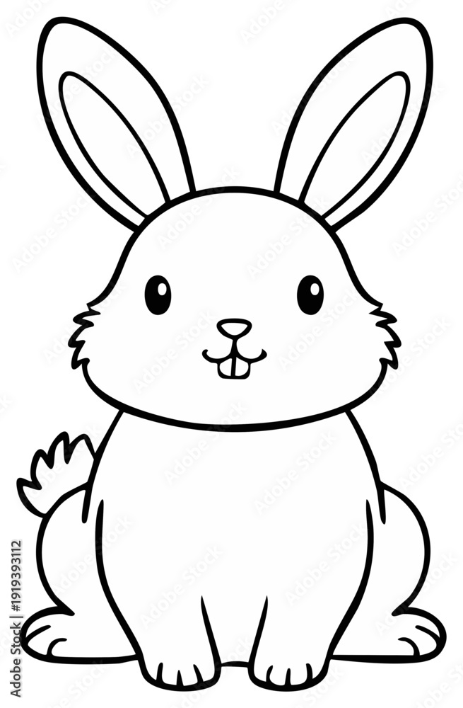 Obraz premium Outline of a Cute Bunny Rabbit Sitting Upright Looking Forward