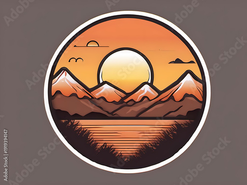 Vibrant sunset over majestic mountains reflected in a serene lake, evoking adventure