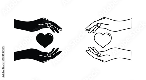 Two hands one dark and one light cradling a heart symbol