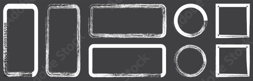 grunge black rectangle and circle stroke brush set. set of grunge frames. Set of black grunge rectangles circles shapes on a white background. Spray Paint Grunge Frames Set for text, photo, logo.