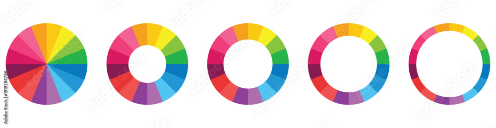 Fototapeta premium Pie chart color icons. Segment slice sign. set of colorful dark cool pie chart. Colorful diagram collection with 1,2,3,4,5,6 sections or steps.