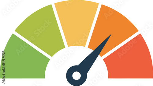 Black needle pointing to an orange segment on a gauge illustration indicating a specific rating, level, or measurement