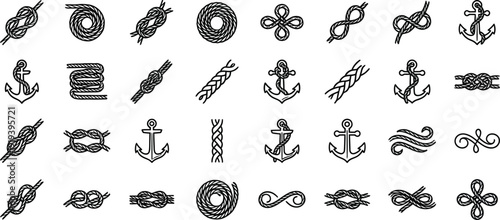 Collection of nautical symbols including anchors and various rope knots