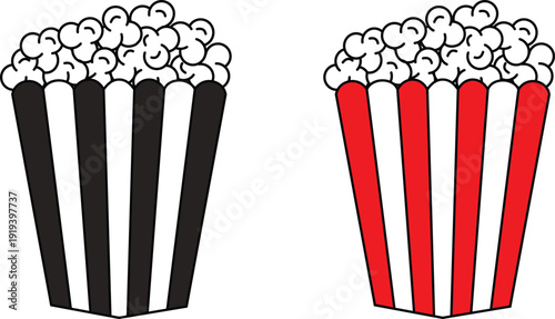 Popcorn icons set colorful and flat vector illustrations for movies, snacks, theater, cinema, fast food, party, entertainment, digital design, app, web, print; icon collection group