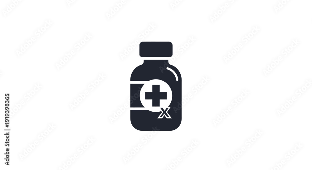Fototapeta premium Medical bottle icon with cross and skull symbol.