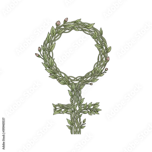 Female symbol made of green leaves.