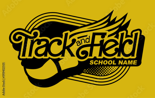 track and field team design with winged foot for school, college or league sports