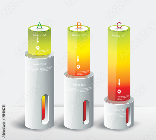 Creative 3D gradient column infographic illustrating step-by-step process labeled A B C. Suitable for workflow, process explanation, strategy, and business presentation.