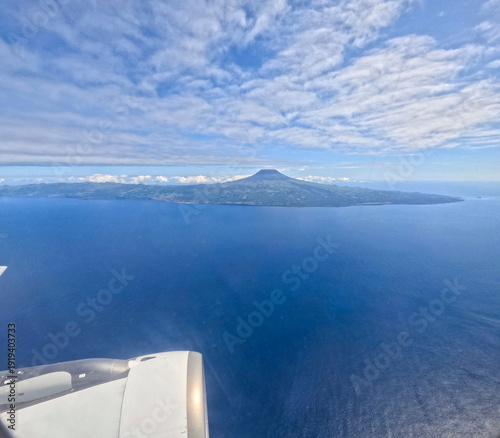 Pico island in the Azores achipelago Portugal aerial view from an aeroplane to Horta in Faial
