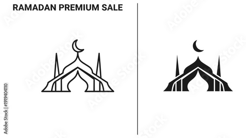 Ramadan Sale Mosque Silhouette with Crescent Moon Icon