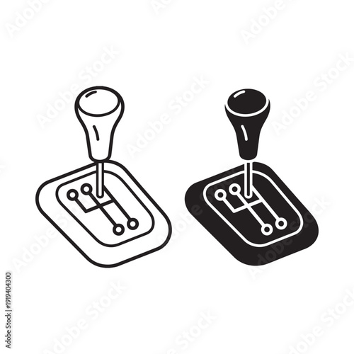 Two black and white illustrations of a car gear shift lever and pattern