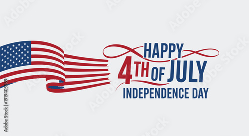 Patriotic 4th of July Independence Day vector graphic, Happy 4th of July text with American flag, isolated on transparent background.
