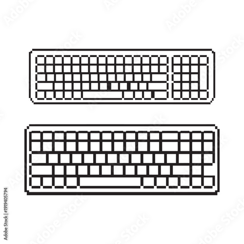 Pixelated depiction of two computer keyboards in black and white