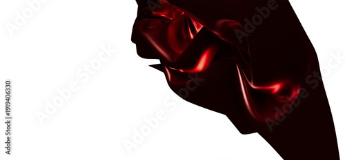 Фотография Elegant abstract red silk fabric with flowing lines on white background