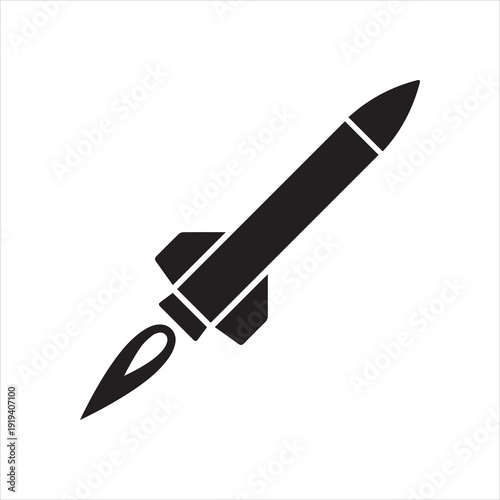 Guided missile weapon or ballistic rocket weapon with booster flat vector icon for apps and websites