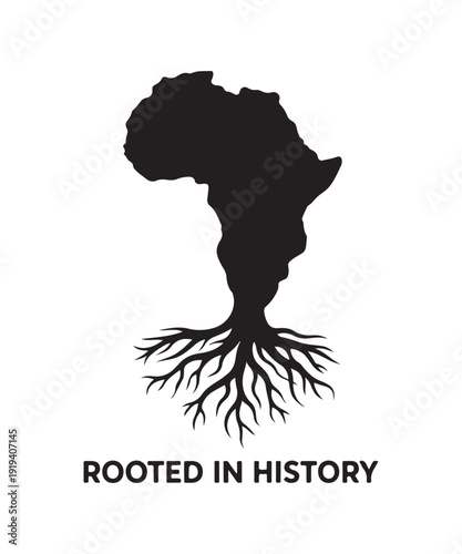 Rooted in History Africa Map Tree Roots Silhouette Black History Month African Heritage Vector Illustration