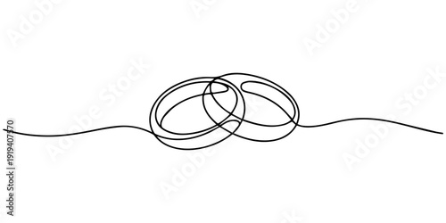 Wedding rings continuous one line drawing, Wedding ring continuous one line drawing minimalist outline vector illustration. Wedding Ring Continuous Line Icon. Isolated on white background vector.