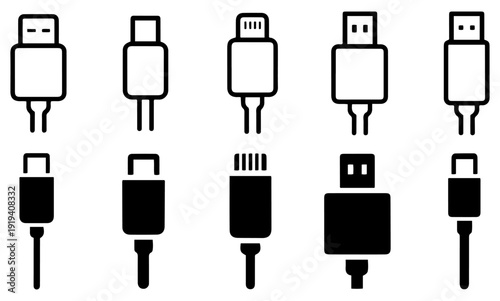 usb cable icon set charger