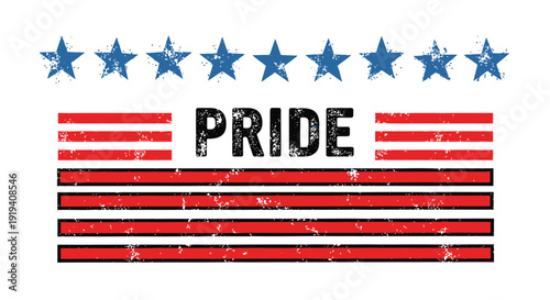 Pride themed distressed American flag vector graphic with stars and stripes design