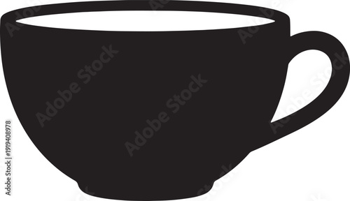 Minimalist black coffee cup silhouette with handle for cafe, breakfast, and hot beverage branding